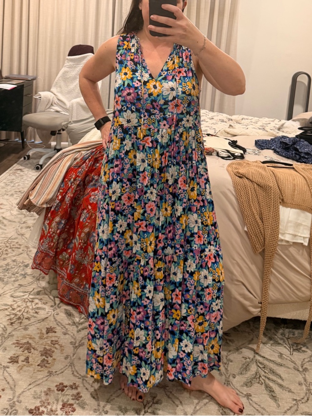 Floral V-Neck Maxi Dress in Multicolor